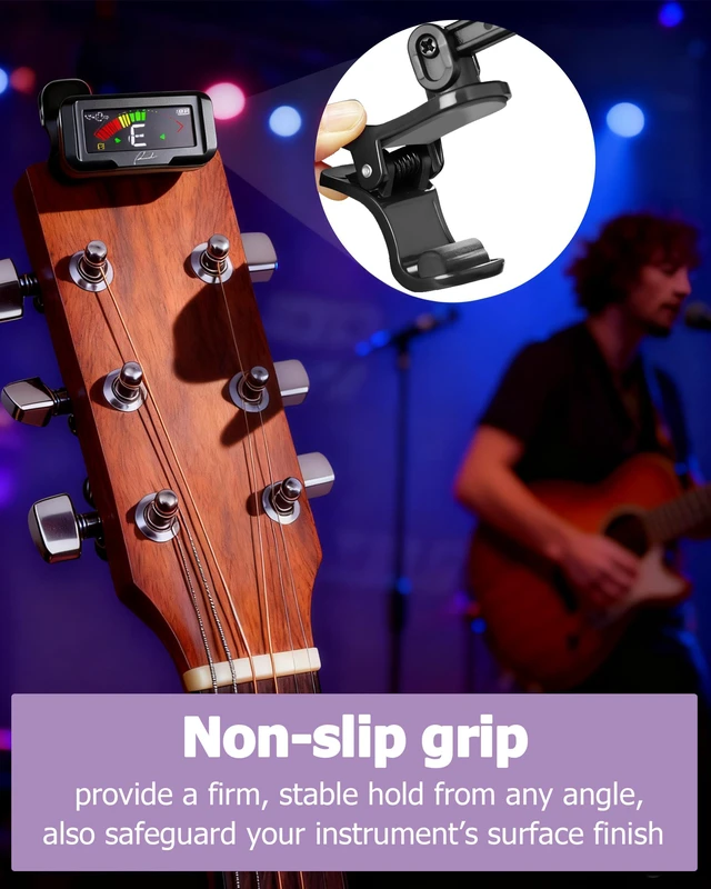 Alt view image 7 of 7 - Rechargeable Chromatic Clip-On Tuner for Guitar/Ukulele/Bass/Violin | Fast Pitch Detection: USB Rechargeable power. Noise Immunity & Vibration-based Tuning optimized for string instruments