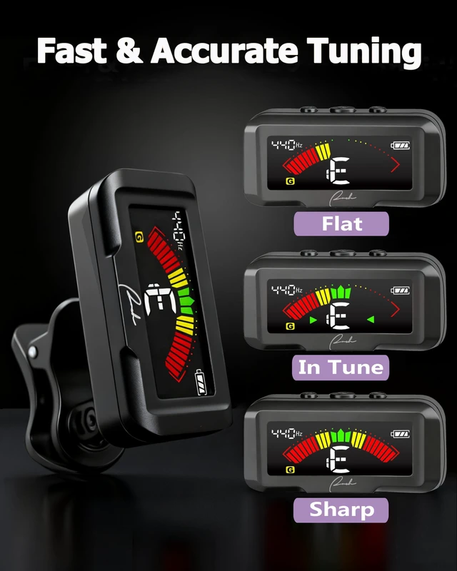 Alt view image 5 of 7 - Rechargeable Chromatic Clip-On Tuner for Guitar/Ukulele/Bass/Violin | Fast Pitch Detection: USB Rechargeable power. Noise Immunity & Vibration-based Tuning optimized for string instruments