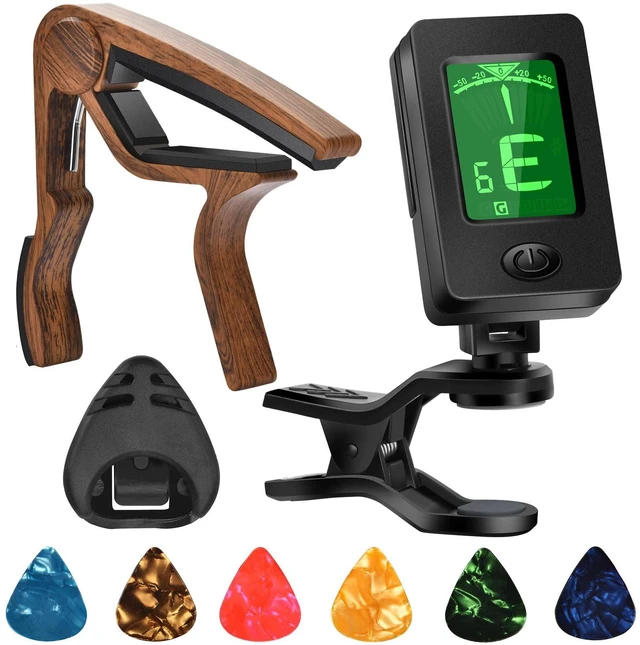 Main image of Guitar Capo, Guitar Picks, Guitar Accessories with Tuner, Capo for Acoustic Guitar, Bass, Buzzing-Free, Quick Release, Tuner Clip on for Guitar, Violin, Bass, Ukulele Chromatic, Rosewood