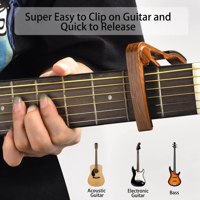 Alt view image 2 of 7 - Guitar Capo, Guitar Picks, Guitar Accessories with Tuner, Capo for Acoustic Guitar, Bass, Buzzing-Free, Quick Release, Tuner Clip on for Guitar, Violin, Bass, Ukulele Chromatic, Rosewood