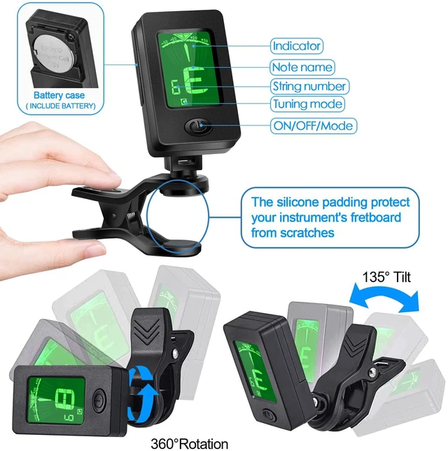 Alt view image 5 of 7 - Guitar Capo, Guitar Picks, Guitar Accessories with Tuner, Capo for Acoustic Guitar, Bass, Buzzing-Free, Quick Release, Tuner Clip on for Guitar, Violin, Bass, Ukulele Chromatic, Rosewood