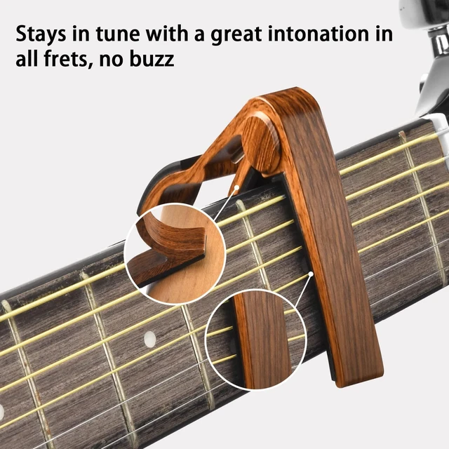 Alt view image 7 of 7 - Guitar Capo, Guitar Picks, Guitar Accessories with Tuner, Capo for Acoustic Guitar, Bass, Buzzing-Free, Quick Release, Tuner Clip on for Guitar, Violin, Bass, Ukulele Chromatic, Rosewood