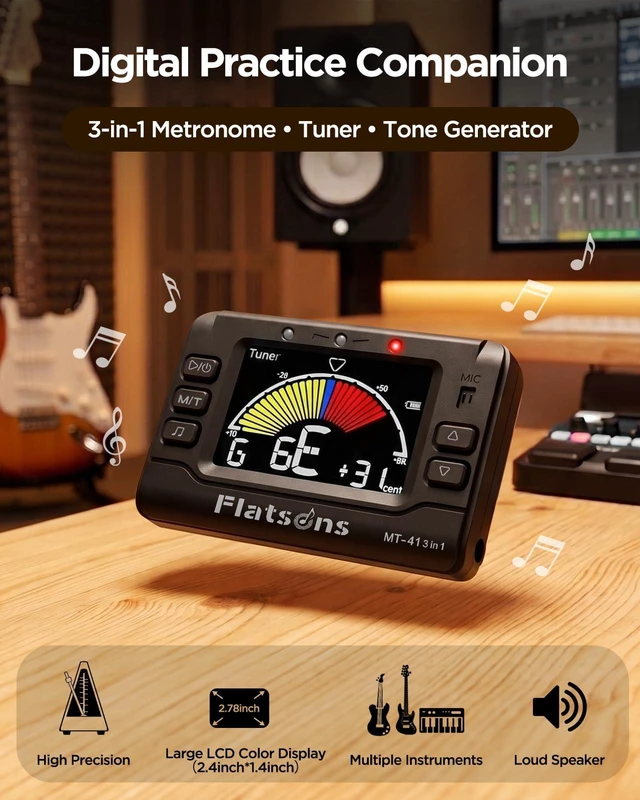 Alt view image 2 of 7 - MT-41 Rechargeable Digital Metronome Tuner 3-In-1 Many Instruments | Timer Function, Large Display, Easy to Use, Compatible with Guitar, Bass, Violin, Ukulele