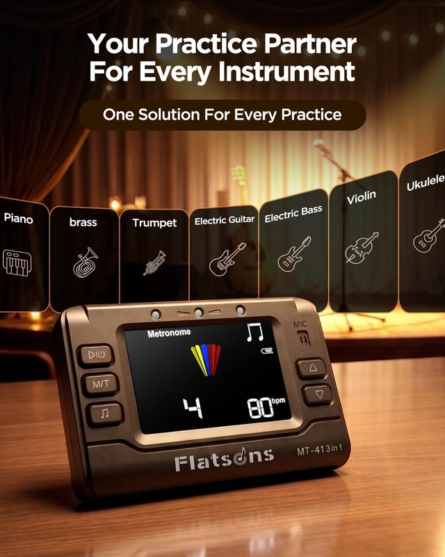 Alt view image 3 of 7 - MT-41 Rechargeable Digital Metronome Tuner 3-In-1 Many Instruments | Timer Function, Large Display, Easy to Use, Compatible with Guitar, Bass, Violin, Ukulele