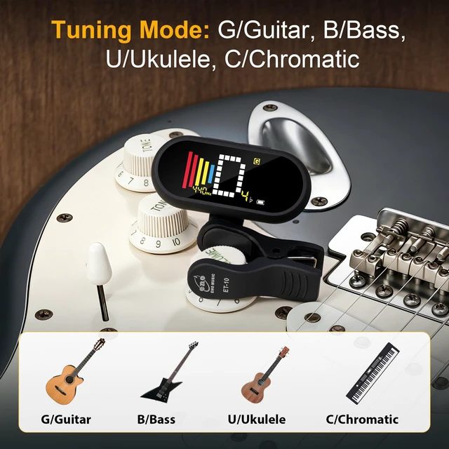 Alt view image 5 of 7 - Rechargeable Clip-on Tuner for Acoustic Guitar Electric Bass Ukulele with Chromatic Mode, Matt Black