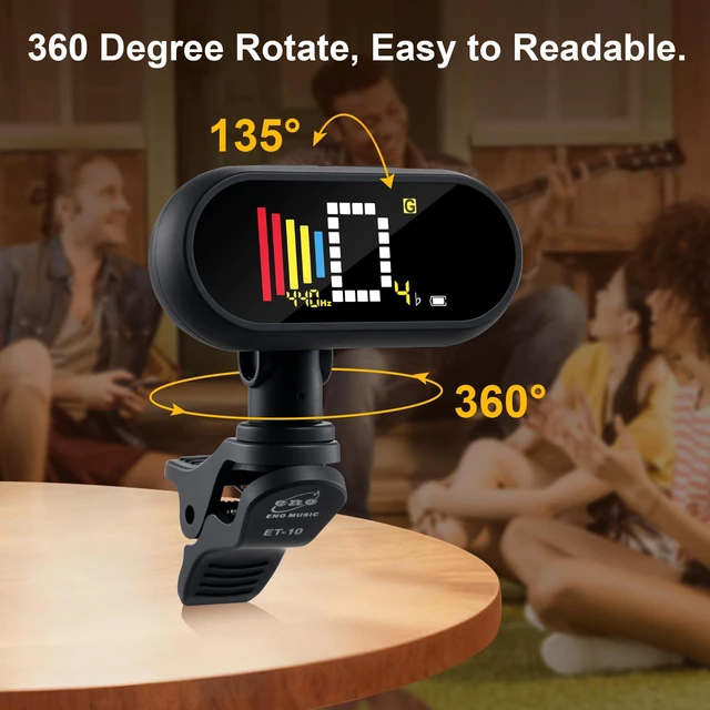 Alt view image 6 of 7 - Rechargeable Clip-on Tuner for Acoustic Guitar Electric Bass Ukulele with Chromatic Mode, Matt Black
