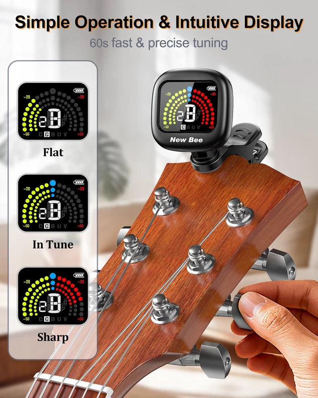 Alt view image 2 of 7 - Guitar Tuner Rechargeable, Color Screen Clip On Tuner | 360° Rotatable, Fast & Accurate Chromatic Tuning, for Guitar, Bass, Ukulele, Violin, Cello