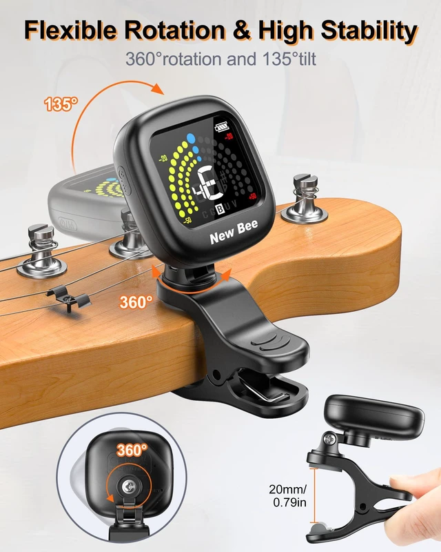Alt view image 5 of 7 - Guitar Tuner Rechargeable, Color Screen Clip On Tuner | 360° Rotatable, Fast & Accurate Chromatic Tuning, for Guitar, Bass, Ukulele, Violin, Cello