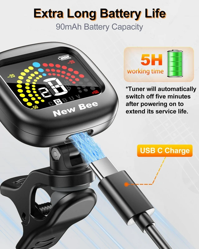 Alt view image 6 of 7 - Guitar Tuner Rechargeable, Color Screen Clip On Tuner | 360° Rotatable, Fast & Accurate Chromatic Tuning, for Guitar, Bass, Ukulele, Violin, Cello