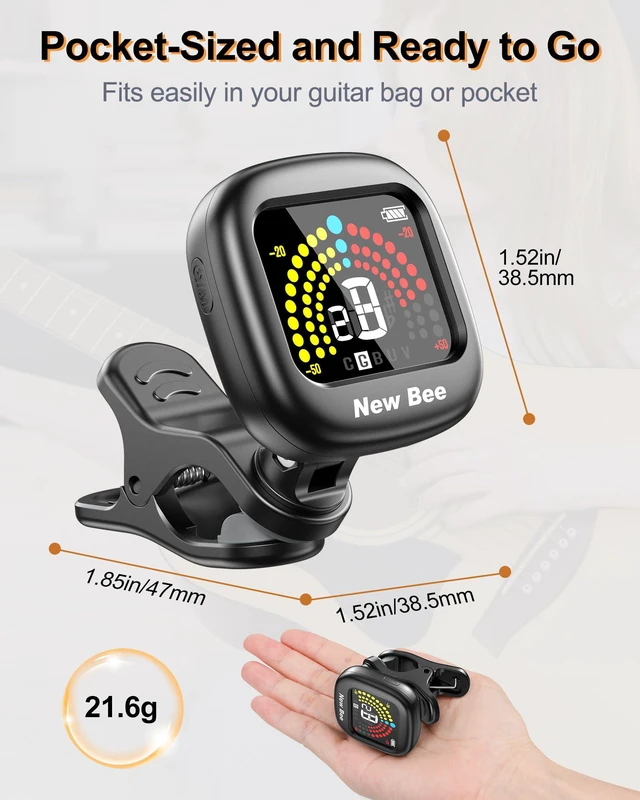 Alt view image 7 of 7 - Guitar Tuner Rechargeable, Color Screen Clip On Tuner | 360° Rotatable, Fast & Accurate Chromatic Tuning, for Guitar, Bass, Ukulele, Violin, Cello