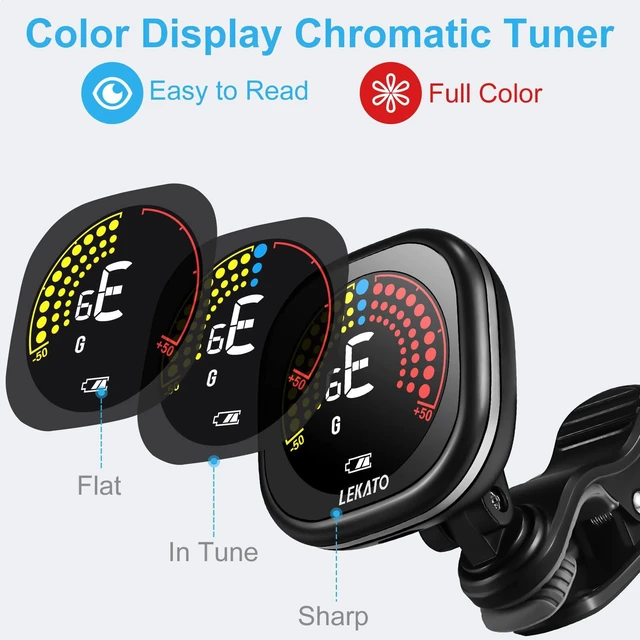 Alt view image 2 of 7 - Guitar Tuner Rechargeable, Tuner Clip On for Guitar, Bass, Chromatic, Ukulele,Violin Tuner, Fast Accuratie Tuning, Super Bright Display to Read, for Professional/Beginners