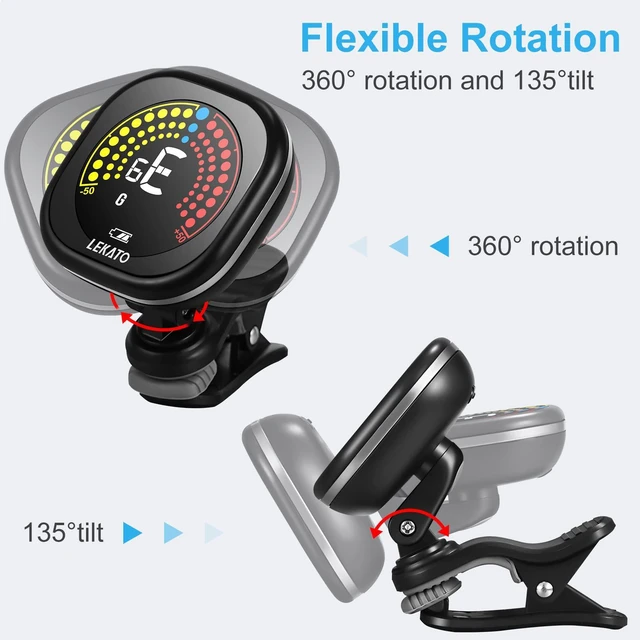 Alt view image 4 of 7 - Guitar Tuner Rechargeable, Tuner Clip On for Guitar, Bass, Chromatic, Ukulele,Violin Tuner, Fast Accuratie Tuning, Super Bright Display to Read, for Professional/Beginners