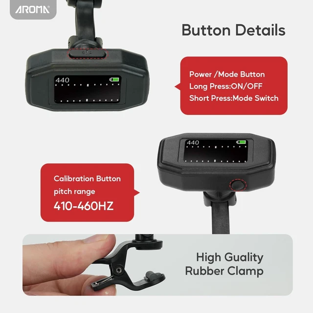 Alt view image 3 of 7 - Guitar Tuner Clip On Rechargeable Chromatic Tuner for Guitar Bass Ukulele Violin Mandolin with TFT Screen Easy to Read in Strong Light