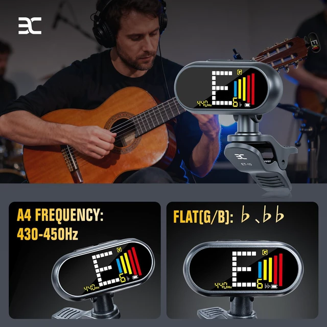 Alt view image 3 of 7 - USB-C Rechargeable Guitar Tuner Clip On, ±1 Cent Accurate Guitar Tuner with 1.97" Large Color LCD Screen, Chromatic Tuner for Acoustic/Electric Guitar Bass Ukulele Violin, 360°Rotating Clip