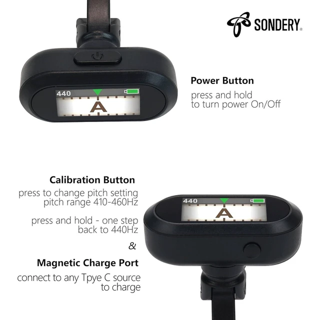 Alt view image 4 of 7 - Rechargeable Clip On Tuner TFT for Guitar Ukulele Violin Banjo | Easy to Read, Extremely Fast and Accurate Tuning, Headstock Chromatic Tuner Pitch 410-460Hz, Perfect for Any Lighting