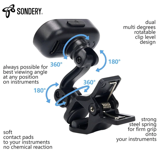 Alt view image 5 of 7 - Rechargeable Clip On Tuner TFT for Guitar Ukulele Violin Banjo | Easy to Read, Extremely Fast and Accurate Tuning, Headstock Chromatic Tuner Pitch 410-460Hz, Perfect for Any Lighting