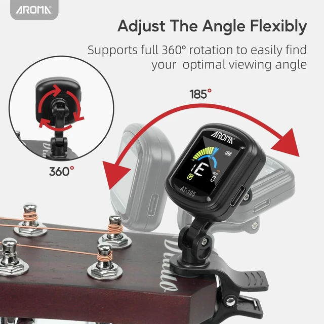 Alt view image 6 of 7 - Guitar Tuner Clip On Rechargeable Chromatic Tuner for Guitar Bass Ukulele Violin Mandolin