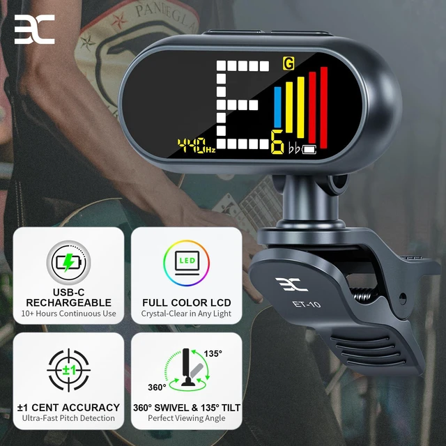 Alt view image 2 of 7 - USB-C Rechargeable Guitar Tuner Clip On, ±1 Cent Accurate Guitar Tuner with 1.97" Large Color LCD Screen, Chromatic Tuner for Acoustic/Electric Guitar Bass Ukulele Violin, 360°Rotating Clip