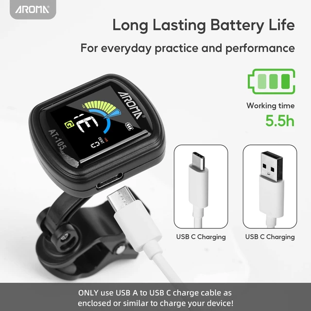Alt view image 7 of 7 - Guitar Tuner Clip On Rechargeable Chromatic Tuner for Guitar Bass Ukulele Violin Mandolin