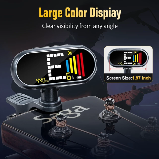 Alt view image 5 of 7 - USB-C Rechargeable Guitar Tuner Clip On, ±1 Cent Accurate Guitar Tuner with 1.97" Large Color LCD Screen, Chromatic Tuner for Acoustic/Electric Guitar Bass Ukulele Violin, 360°Rotating Clip
