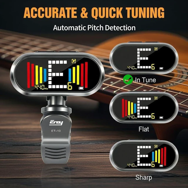 Alt view image 6 of 7 - USB-C Rechargeable Guitar Tuner Clip On, ±1 Cent Accurate Guitar Tuner with 1.97" Large Color LCD Screen, Chromatic Tuner for Acoustic/Electric Guitar Bass Ukulele Violin, 360°Rotating Clip