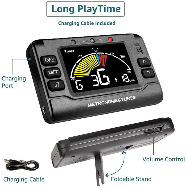 Alt view image 2 of 7 - Rechargeable 3 In 1 Digital Metronome Tuner Tone Generator | For Guitar, Bass, Violin, Ukulele, Chromatic, For Clarinet, Trumpet, Flute, Tuners for All Instruments