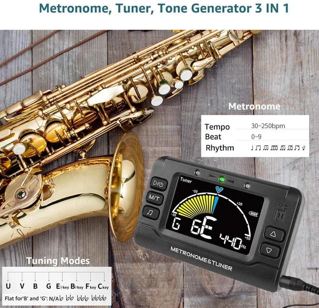 Alt view image 6 of 7 - Rechargeable 3 In 1 Digital Metronome Tuner Tone Generator | For Guitar, Bass, Violin, Ukulele, Chromatic, For Clarinet, Trumpet, Flute, Tuners for All Instruments