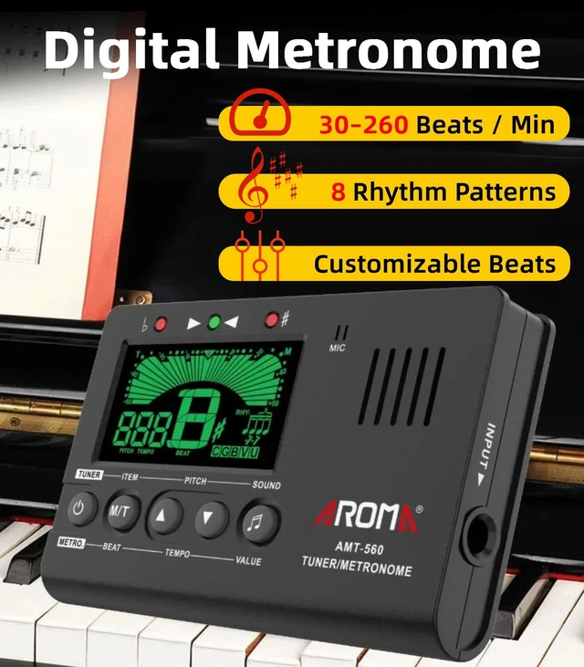 Alt view image 2 of 7 - Aroma 3-in-1 Digital Metronome Tuner for Guitar, Bass, Violin, Piano | For All Instruments - Ukulele, Trumpet, Flute, Clarinet - Accurate Chromatic Tuner, Tone Generator, Easy to Use, Pocket Size