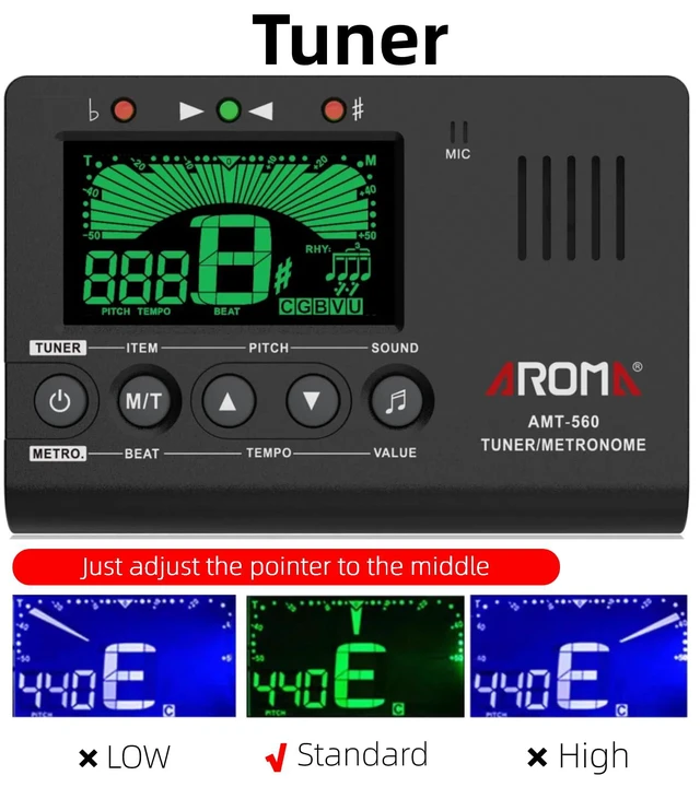Alt view image 3 of 7 - Aroma 3-in-1 Digital Metronome Tuner for Guitar, Bass, Violin, Piano | For All Instruments - Ukulele, Trumpet, Flute, Clarinet - Accurate Chromatic Tuner, Tone Generator, Easy to Use, Pocket Size