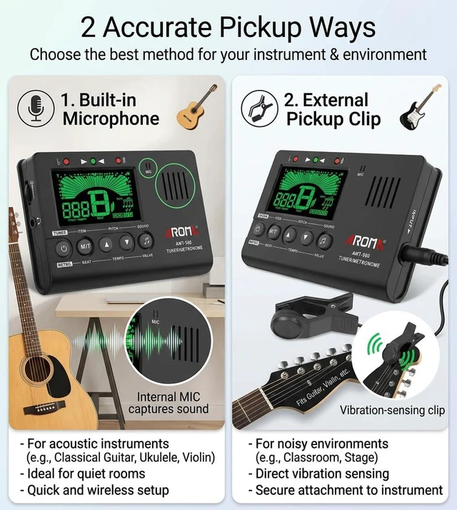 Alt view image 4 of 7 - Aroma 3-in-1 Digital Metronome Tuner for Guitar, Bass, Violin, Piano | For All Instruments - Ukulele, Trumpet, Flute, Clarinet - Accurate Chromatic Tuner, Tone Generator, Easy to Use, Pocket Size