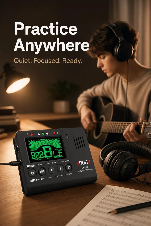 Alt view image 7 of 7 - Aroma 3-in-1 Digital Metronome Tuner for Guitar, Bass, Violin, Piano | For All Instruments - Ukulele, Trumpet, Flute, Clarinet - Accurate Chromatic Tuner, Tone Generator, Easy to Use, Pocket Size