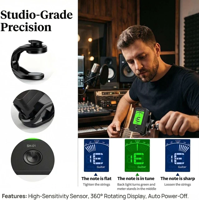 Alt view image 3 of 7 - Guitar Tuner Clip On Ukulele Tuner 2 Pack for All Instruments Guitar Bass Ukulele Violin banjo Tuners