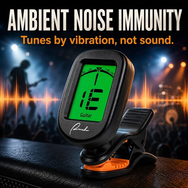 Alt view image 4 of 7 - Clip-On Tuner for Guitar Bass Ukulele Violin Banjo - Chromatic | Vibration-Based Noise Immunity, 360° Rotatable Display, Multi-Instrument for Acoustic/Electric Guitar, Bass, Ukulele, Violin