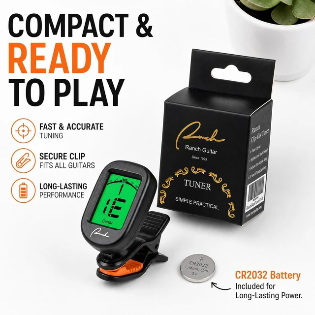 Alt view image 7 of 7 - Clip-On Tuner for Guitar Bass Ukulele Violin Banjo - Chromatic | Vibration-Based Noise Immunity, 360° Rotatable Display, Multi-Instrument for Acoustic/Electric Guitar, Bass, Ukulele, Violin