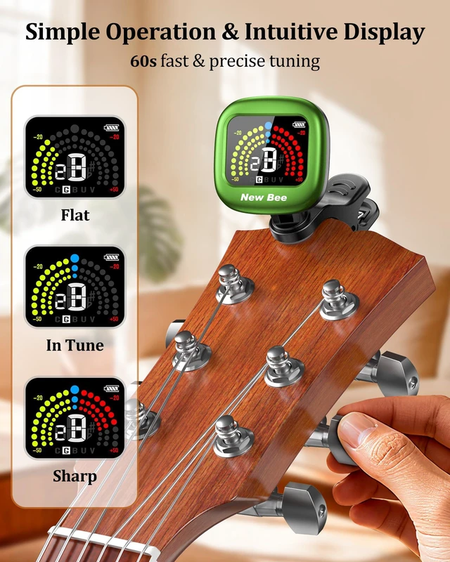Alt view image 2 of 7 - Guitar Tuner Rechargeable, Color Screen Clip On Tuner (Green, 1 Pack)