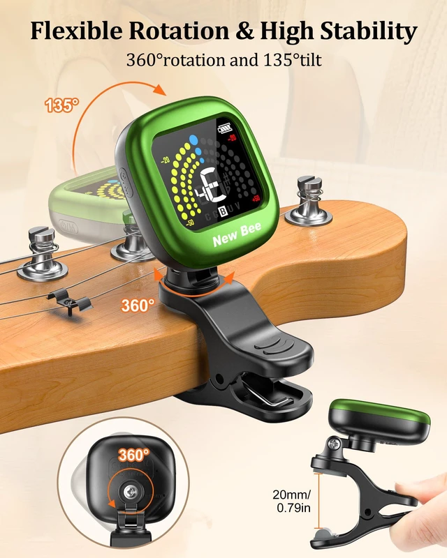 Alt view image 5 of 7 - Guitar Tuner Rechargeable, Color Screen Clip On Tuner (Green, 1 Pack)