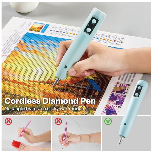 Alt view image 3 of 7 - Electric Diamond Painting Pen - Cordless Diamond Art Pen Low-Noise Wax-Free, Rechargeable 2-Speed with LED Light & Removable Magnifier, Portable Diamond Art Accessories for Crafts Lovers