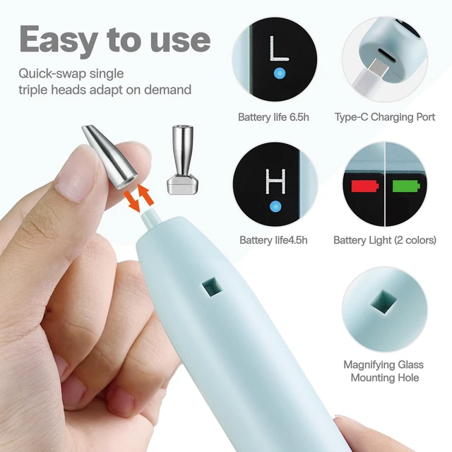 Alt view image 6 of 7 - Electric Diamond Painting Pen - Cordless Diamond Art Pen Low-Noise Wax-Free, Rechargeable 2-Speed with LED Light & Removable Magnifier, Portable Diamond Art Accessories for Crafts Lovers