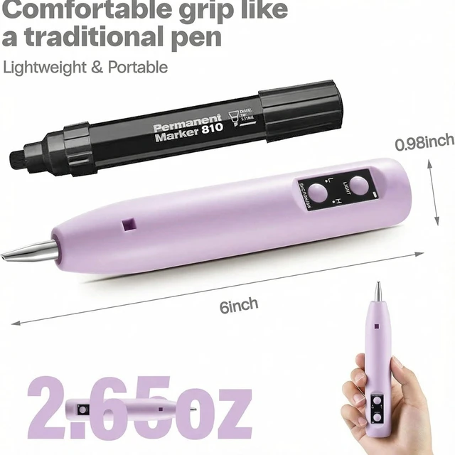 Alt view image 2 of 7 - Electric Diamond Painting Pen - Cordless, Wax-Free, 2-Speed with LED Light & Magnifier, Portable Diamond Art Accessories for Crafts Lovers - Purple