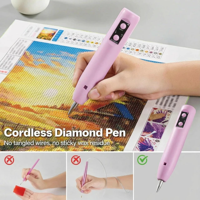 Alt view image 3 of 7 - Electric Diamond Painting Pen - Cordless, Wax-Free, 2-Speed with LED Light & Magnifier, Portable Diamond Art Accessories for Crafts Lovers - Purple