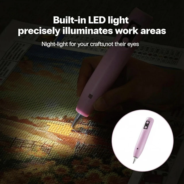 Alt view image 4 of 7 - Electric Diamond Painting Pen - Cordless, Wax-Free, 2-Speed with LED Light & Magnifier, Portable Diamond Art Accessories for Crafts Lovers - Purple
