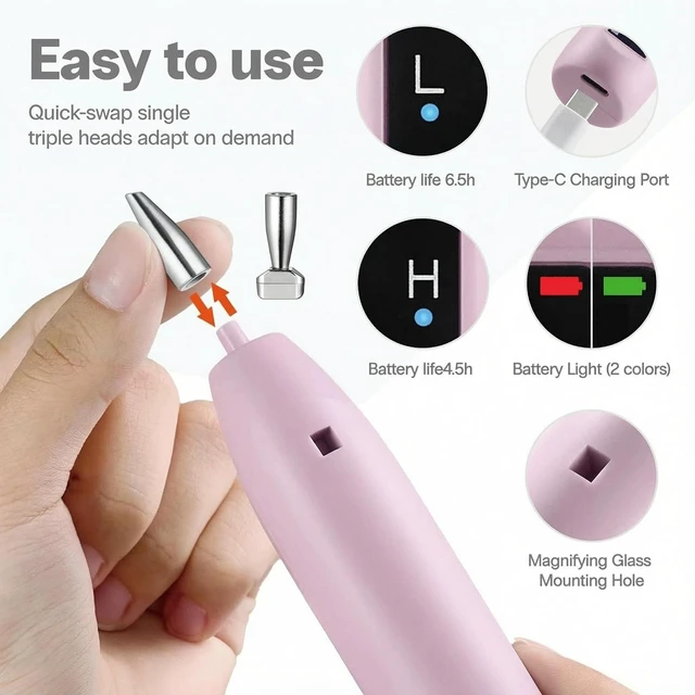Alt view image 6 of 7 - Electric Diamond Painting Pen - Cordless, Wax-Free, 2-Speed with LED Light & Magnifier, Portable Diamond Art Accessories for Crafts Lovers - Purple