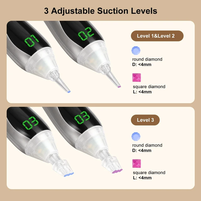 Alt view image 2 of 7 - Diamond Art Kits for Adults, Electric Diamond Art Pens with Light, 3 Suction & 3 Brightness Levels, Wireless & Rechargeable Diamond Painting Pen, LED Display, Vacuum, Quiet, Ergonomic (Silver)