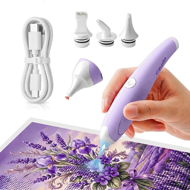 Main image of Electric Diamond Art Pen for Diamond Pating,Ergonomic Vacuum Art Tool | Purple, No Wax Need, 3PCS Replacment Tips, Comfort Grip, Time-Saving Vacuum Pick-Up, DIY Diamond Art Accessories for Adults