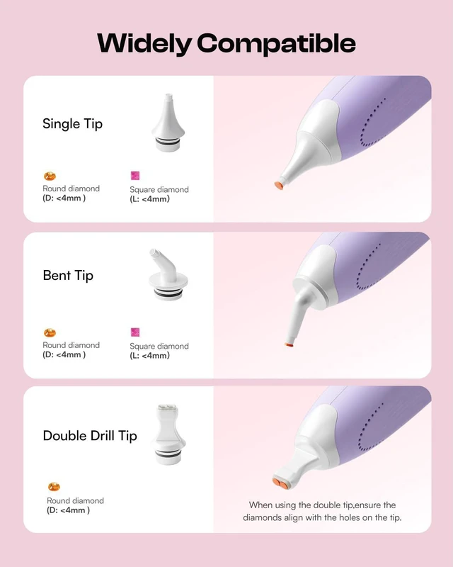 Alt view image 4 of 7 - Electric Diamond Art Pen for Diamond Pating,Ergonomic Vacuum Art Tool | Purple, No Wax Need, 3PCS Replacment Tips, Comfort Grip, Time-Saving Vacuum Pick-Up, DIY Diamond Art Accessories for Adults