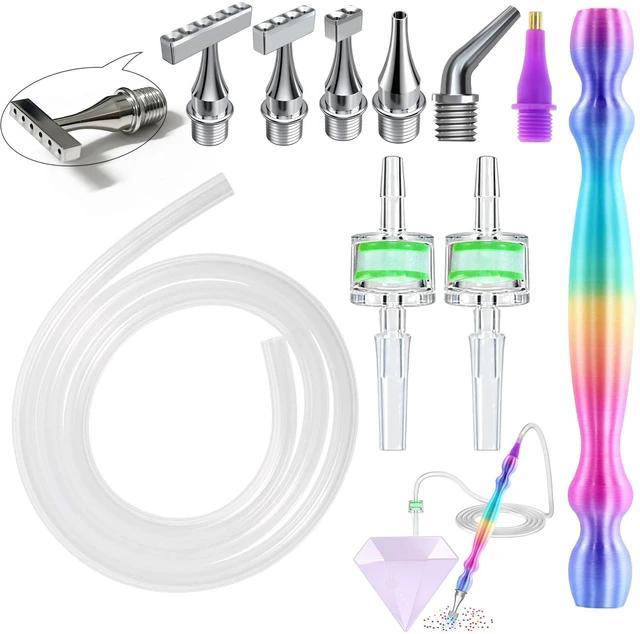 Main image of Replacement Kit for Vacuum Diamond Painting Pens, E-Painter Replacement Pen + 2 Filters + Steel Screw 1/2/4/6/Elbow Multiplacers + 1m Silicone Tube fits Most Electric Diamond Art Pen (Colorful-4/6)