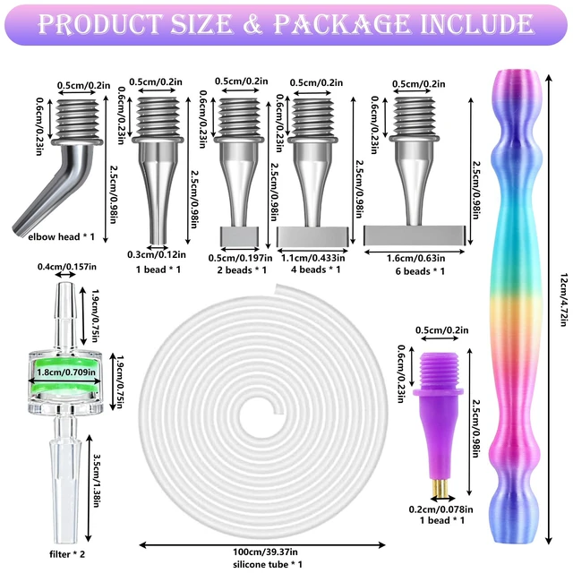 Alt view image 2 of 7 - Replacement Kit for Vacuum Diamond Painting Pens, E-Painter Replacement Pen + 2 Filters + Steel Screw 1/2/4/6/Elbow Multiplacers + 1m Silicone Tube fits Most Electric Diamond Art Pen (Colorful-4/6)