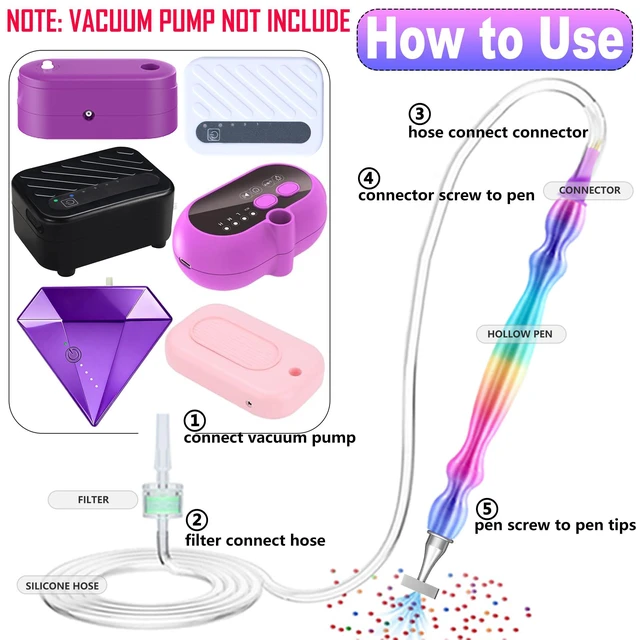 Alt view image 3 of 7 - Replacement Kit for Vacuum Diamond Painting Pens, E-Painter Replacement Pen + 2 Filters + Steel Screw 1/2/4/6/Elbow Multiplacers + 1m Silicone Tube fits Most Electric Diamond Art Pen (Colorful-4/6)