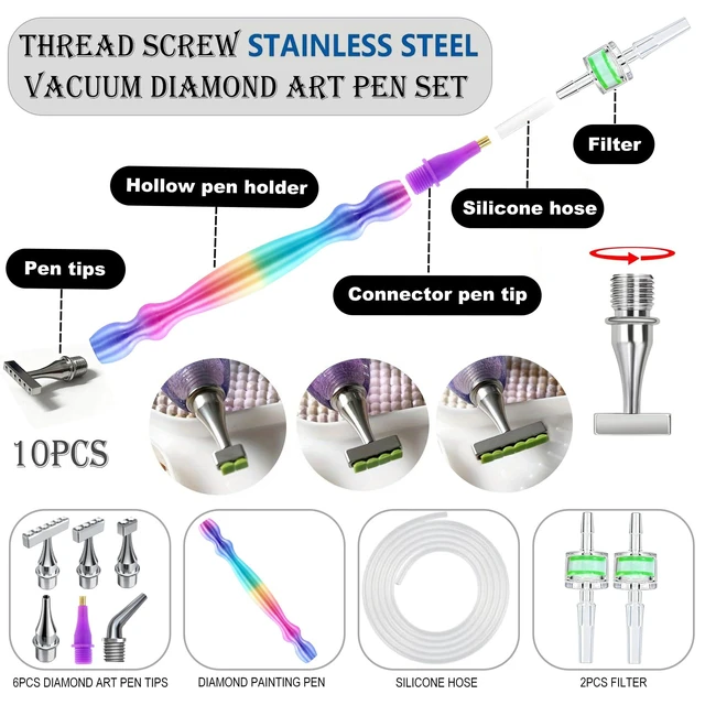 Alt view image 4 of 7 - Replacement Kit for Vacuum Diamond Painting Pens, E-Painter Replacement Pen + 2 Filters + Steel Screw 1/2/4/6/Elbow Multiplacers + 1m Silicone Tube fits Most Electric Diamond Art Pen (Colorful-4/6)