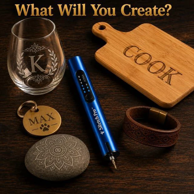 Alt view image 6 of 7 - SketchPro Cordless Engraving Pen with LED Light 3-Speed Precision Etching Tool for Wood, Metal, Glass & Plastic USB-C Rechargeable, 26 Accessories Ideal for DIY, Jewelry & Craft Projects